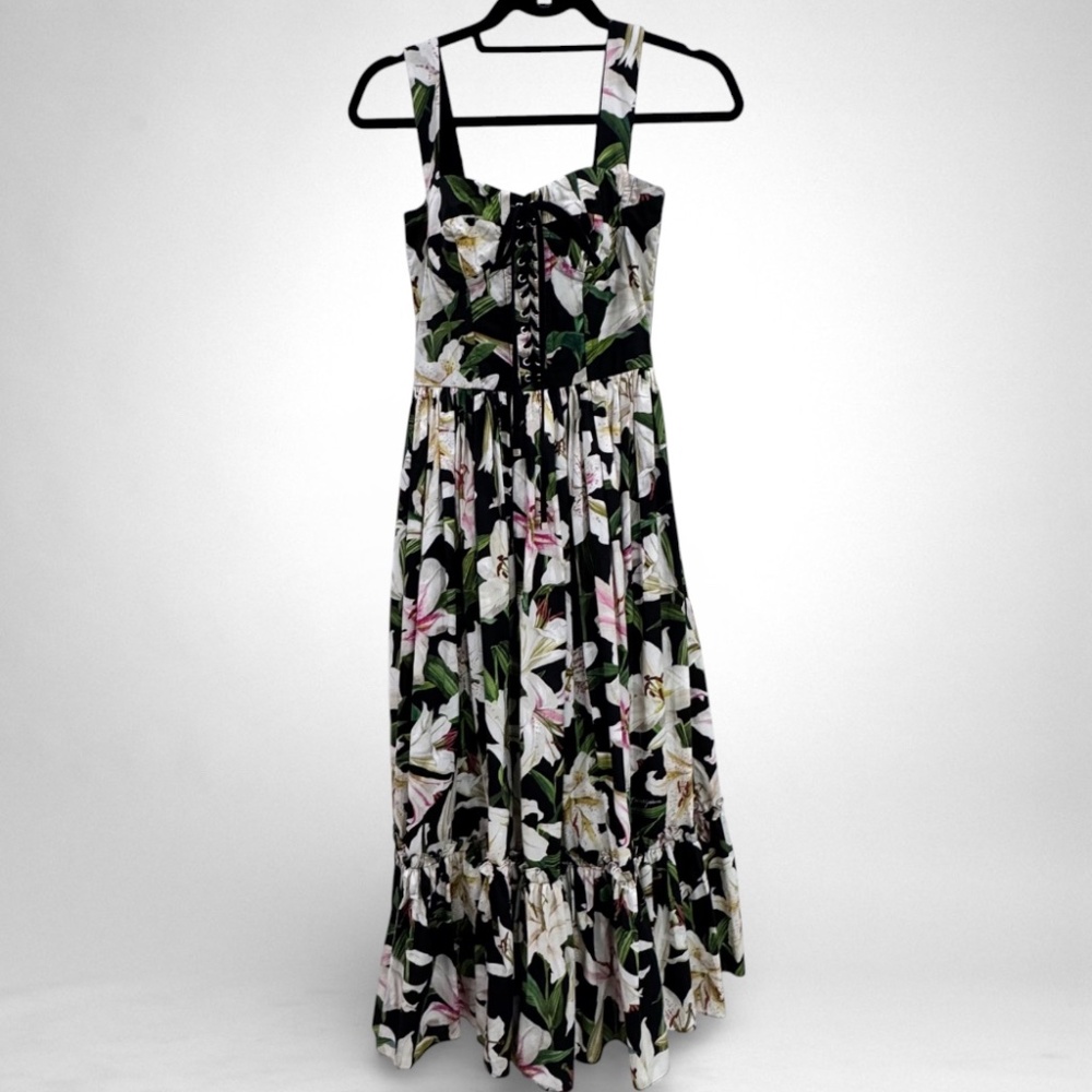 Dolce & Gabbana Lily Print Corset Midi Dress